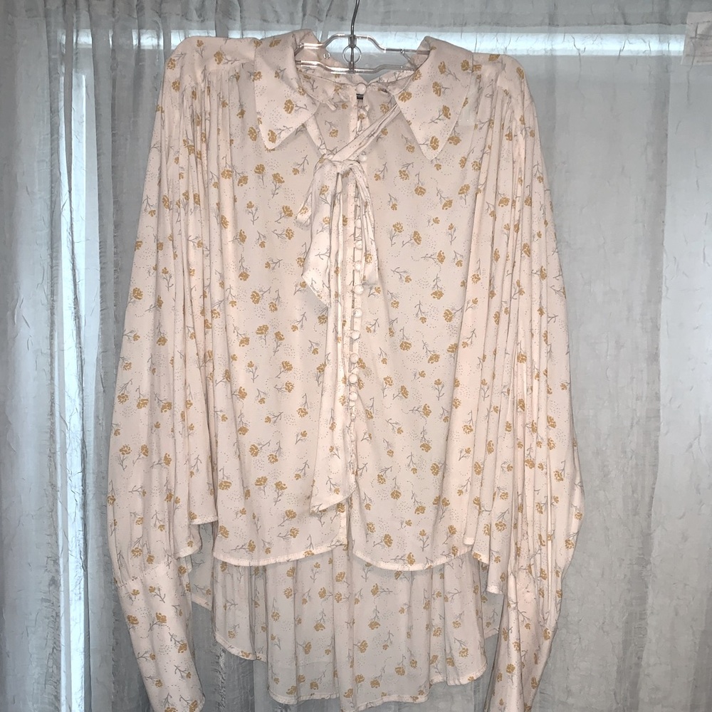 Free People floral blouse with necktie